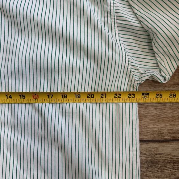 Vtg Green White Stripe Dress Shirt Collar Cuff Button Up Top Size 38 - Picture 8 of 14